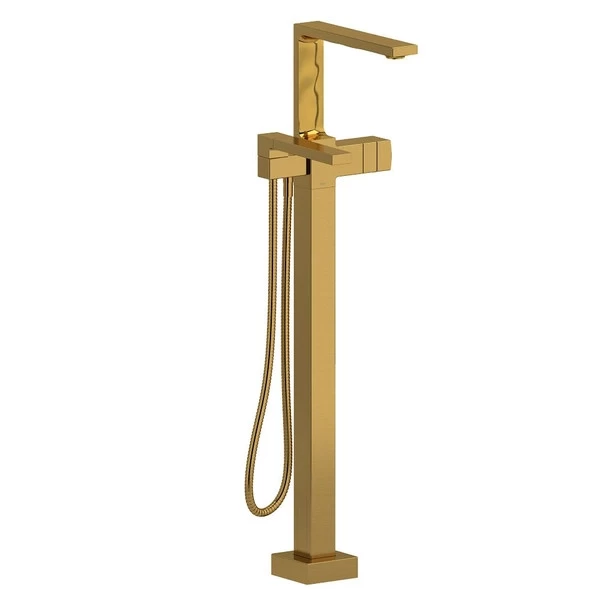 Reflet 2-Way Type T (Thermostatic) Coaxial Floor-Mount Tub Filler With Hand Shower - Brushed Gold | Model Number: RF39BG-SPEX