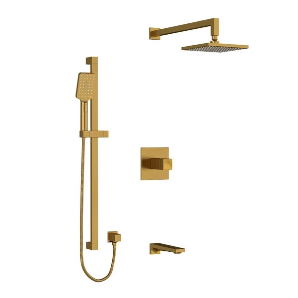 Reflet Type T/P (Thermostatic/Pressure Balance) 1/2 Inch Coaxial 3-Way System With Hand Shower Rail Shower Head And Spout - Brushed Gold | Model Number: KIT1345RFBG-SPEX