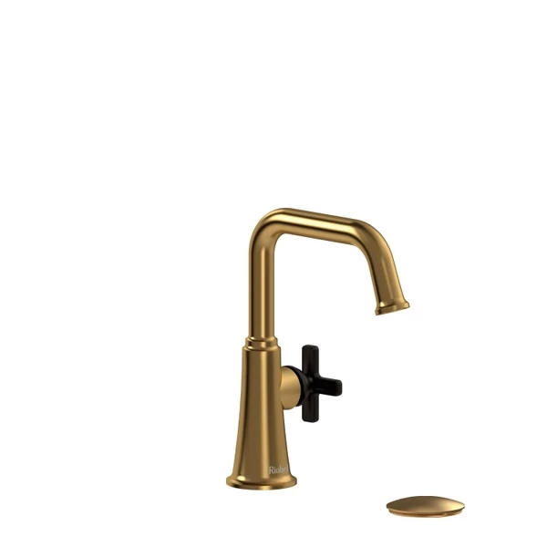 Momenti Single Hole Bathroom Faucet - Brushed Gold And Black With X-Shaped Handles | Model Number: MMSQS01XBGBK-05