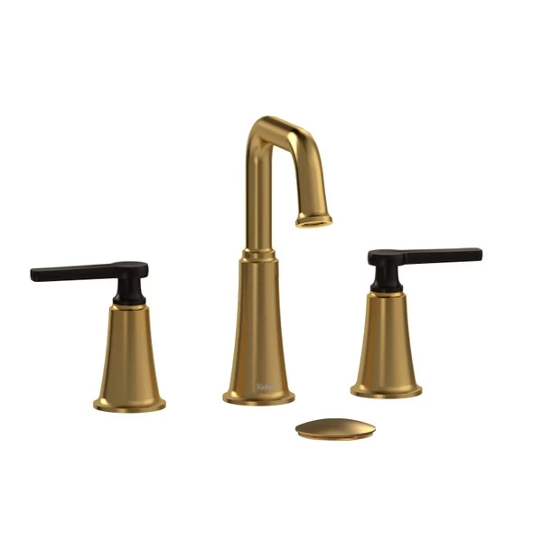 Momenti 8 Inch Bathroom Faucet - Brushed Gold And Black With J-Shaped Handles | Model Number: MMSQ08JBGBK-05