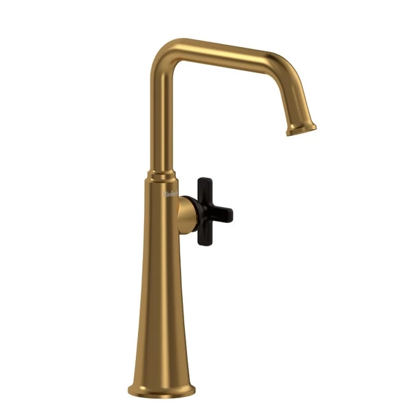 Momenti Single Hole Bathroom Faucet - Brushed Gold And Black With X-Shaped Handles | Model Number: MMSQL01XBGBK-05