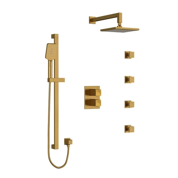 Reflet Type T/P (Thermostatic/Pressure Balance) Double Coaxial System With Hand Shower Rail 4 Body Jets And Shower Head - Brushed Gold | Model Number: KIT446RFBG