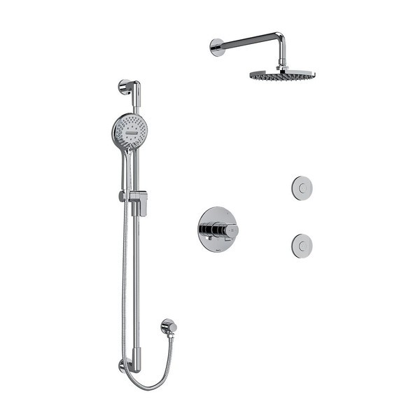 Parabola Type T/P (Thermostatic/Pressure Balance) 1/2 Inch Coaxial 3-Way System Hand Shower Rail Elbow Supply Shower Head And 2 Body Jets - Chrome | Model Number: KIT3545PBC-EX