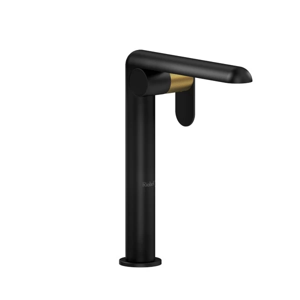 Ciclo Single Handle Tall Bathroom Faucet - Black And Brushed Gold With Knurled Lever Handles | Model Number: CIL01KNBKBG